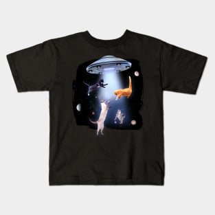 Cats In Space With UFO Kids T-Shirt